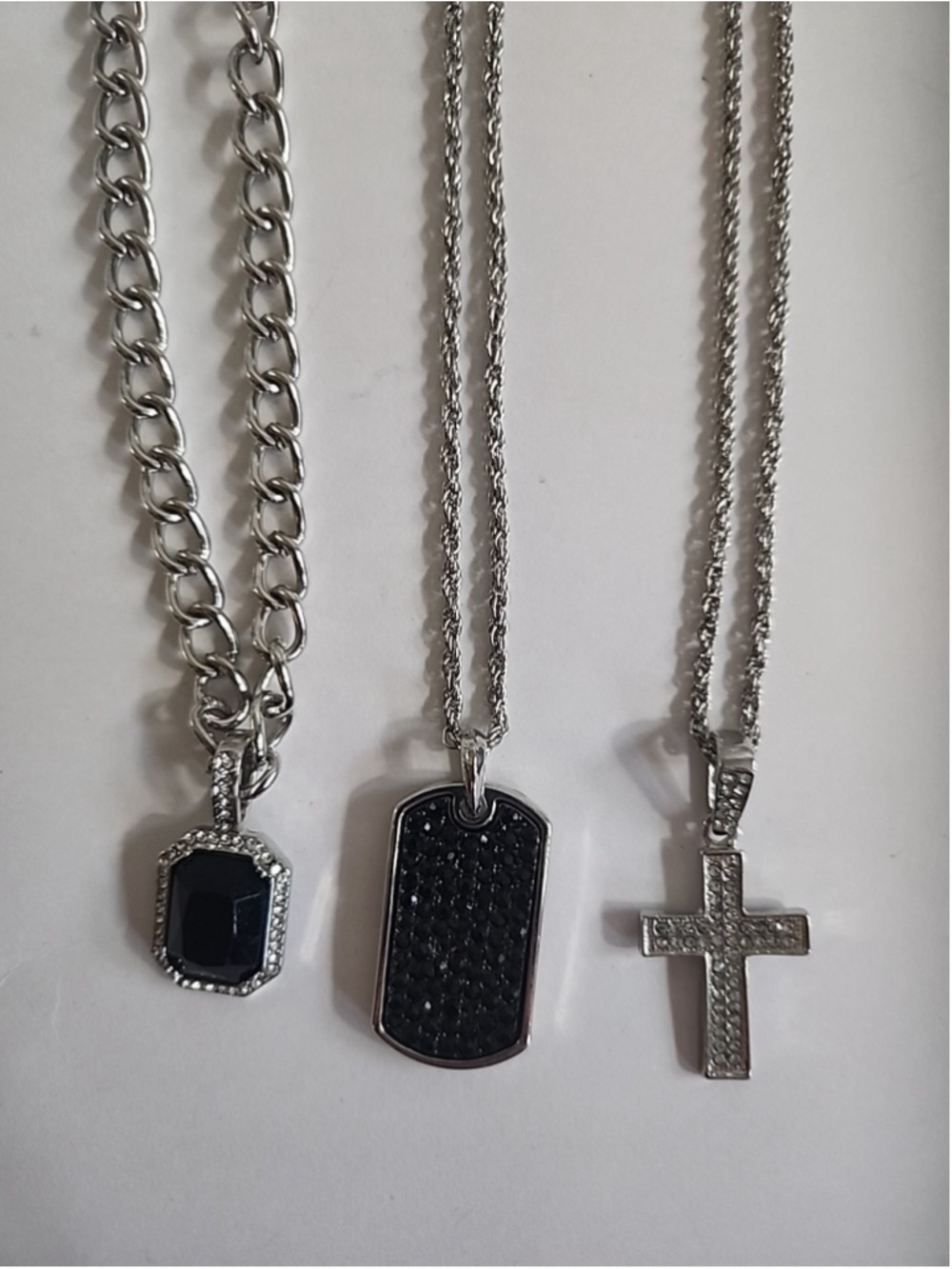 3 Piece Silver Colored Necklace Set/ 22, 26, 28in/ Faux Black Diamond, White...